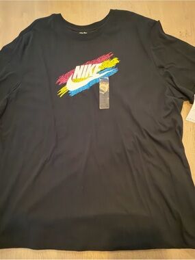 Nike Black Short-Sleeve Tee with Neon Brushstroke Logo Size XXL